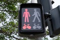 Light signage prohibiting pedestrians and cyclists from crossing Royalty Free Stock Photo