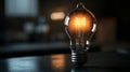 A Close-Up of an Illuminated Idea Bulb on a Dark Surface, Symbolizing Creativity and Innovation Royalty Free Stock Photo