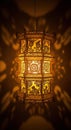Intricate Golden Lantern with Animal Motifs Casting Warm, Decorative Shadows Royalty Free Stock Photo