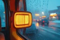 Bright LED Car Side Mirror Light in Rainy Night City Traffic Royalty Free Stock Photo