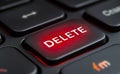 Close-up of illuminated red delete button on black keyboard