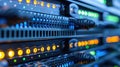 Data Center Server Racks with Cables and Blinking Lights Showcasing Complex Network Royalty Free Stock Photo