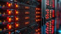 Modern Server Room Data Center Equipment with Red Lights Blinking in Dark Interior Royalty Free Stock Photo
