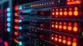 Data Center Servers with Network Connections and Blinking LED Lights Indicating Activity Royalty Free Stock Photo