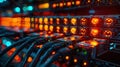 Network Server Room with Cables and Lights in Data Center System Royalty Free Stock Photo