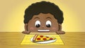 Black Boy Looking at Pizza Slice