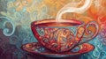A close-up illustration of a cup of steaming tea with detailed patterns. Royalty Free Stock Photo