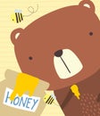 Close up illustration of cute bear with honey jar