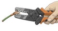 Hand Stripping Wire with Cable Cutter Pliers Royalty Free Stock Photo