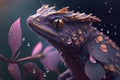 Close-up of a Tiny Lizard-Dragon Imaginary Creature in a Magic Forest, AI Generative