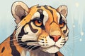 close-up illustration of sunda clouded leopards face