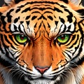 close-up illustration of tiger face with beautiful colorful eyes.