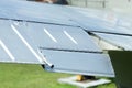 Close up image of an airfoil of an old aircraft