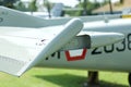 Close up image of an airfoil of an old aircraft