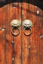 Close-up image of ancient doors