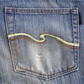 Close up image of the Back Pocket of a pair of Blue Denim Jeans Royalty Free Stock Photo