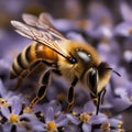 A close-up image of a bee covered in pollen, showcasing the tiny grains on its body and legs2