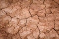 Close up image of brown dry soil texture. Abstract pattern of red-hot cracked clay. Lifeless desert background