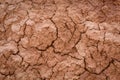 Close up image of brown dry soil texture. Abstract pattern of red-hot cracked clay. Lifeless desert background Royalty Free Stock Photo