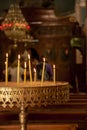 Close up image of Candles placed on a metal try