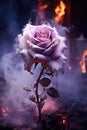 rain on a flaming pink rose. smoke, ashes, fire, flames, embers, powder, explosion, mist, fog, fantasy, surreal, abstract. Royalty Free Stock Photo