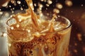 Cream pouring into iced coffee with dynamic splash and rich texture Royalty Free Stock Photo