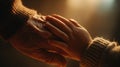Close-Up of Generational Touch in Warm Light, Cinematic Tenderness Royalty Free Stock Photo