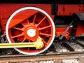 Carriage wheels from an old fashioned steam train Royalty Free Stock Photo