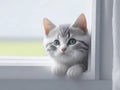 Close up image, cat merican short hair portrait, perched on a white window sill. natural and blurred background. Royalty Free Stock Photo