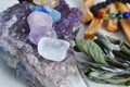 Chakra Healing Crystals and Amethyst Geode Royalty Free Stock Photo