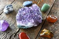 Chakra Crystals and Amethyst Geode Royalty Free Stock Photo
