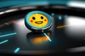 Close-up image of clock with smiley face on it. This picture can be used to represent time, happiness, punctuality, or a