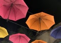 Close-up image of the colourful unbrellas decorating Caudan Waterfront in Port Louis, Mauritius