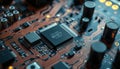 Close-up Image of a Computer Circuit Board with Electronic Components and Copper Traces Royalty Free Stock Photo