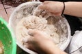 Flouring Chicken Before Frying