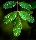 Close up image of delicate green leaves covered in water droplets from a recent summer rain. Royalty Free Stock Photo