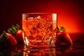 Close up image of delicious refreshing strawberry and orange cocktail. AI generated.