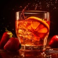 Close up image of delicious refreshing strawberry and orange cocktail. AI generated.