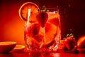 Close up image of delicious refreshing strawberry and orange cocktail. AI generated.