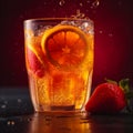 Close up image of delicious refreshing strawberry and orange cocktail. AI generated.