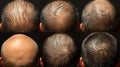 Close-up image depicts the progression of male baldness, emphasizing the receding hairline or bald