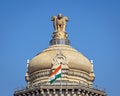 Close up image of dome of largest legislative building in India - Vidhan Soudha , Bangalore with nice blue sky background. Royalty Free Stock Photo
