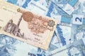 An Egyptian one pound note with Brazilian two reais bank notes Royalty Free Stock Photo