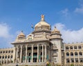 Close up image of entrance of largest legislative building in India - Vidhan Soudha , Bangalore with nice blue sky background. Royalty Free Stock Photo
