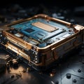 close up image of an exposed computer CPU circuit, central processing unit, computer processor technology , generative ai Royalty Free Stock Photo