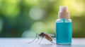 Calamine Lotion Bottle Next to Mosquito Biting Surface in Nature Royalty Free Stock Photo
