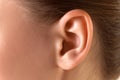 Close-up image of female ear. Taking care after health, visiting doctors, check up