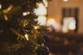 Close-up image of a festive Christmas tree, with its decorations and ornaments visible Royalty Free Stock Photo