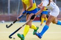 Close up image of fighting for the ball in field hockey game Royalty Free Stock Photo