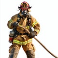 Firefighter in Protective Gear Holding Hose Emergency Response Safety AI generated. Royalty Free Stock Photo